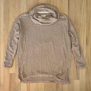 Lou & Grey Striped Cowl Neck Sweater in Tan and White